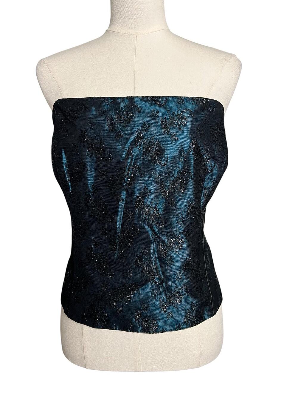 Your Sixth Sense Corset Top Womens Medium Blue Black Lace Bustier Gothic Sexy